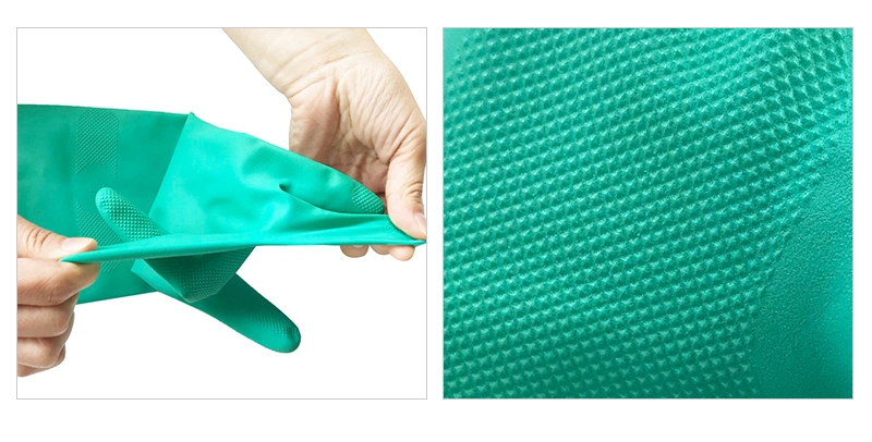 33cm Green Flocked Lining Nitrile Chemical Resistant Working Protect Glove