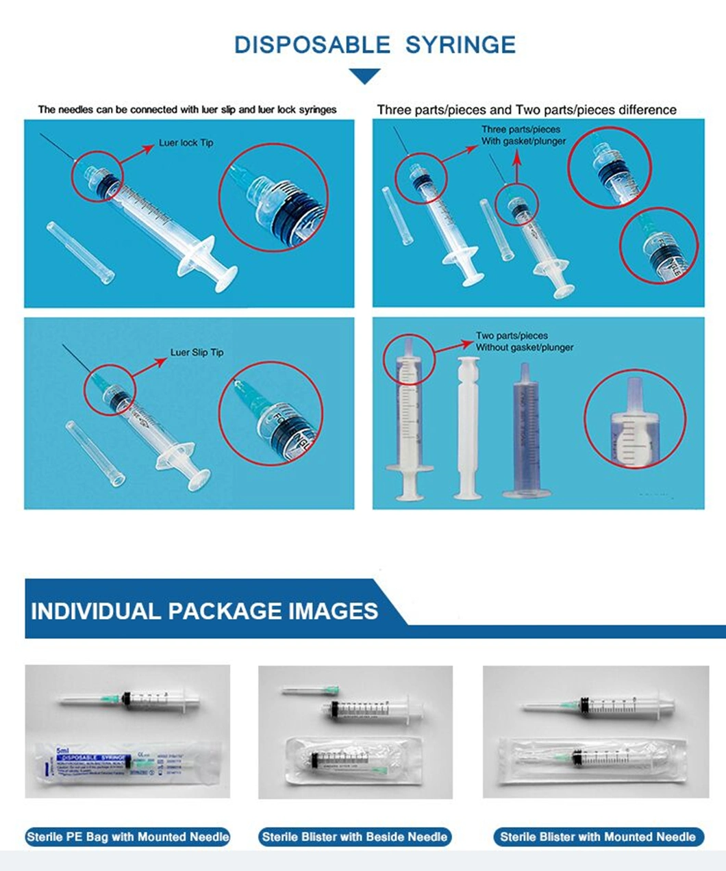 Disposable Plastic Medical Luer/Slip Lock Syringe Injection Syringe with Needle