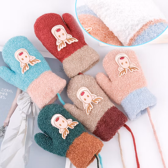 Hiver Femme Ours de Noël Série Happy Cartoon Enveloppé Doigt Tricoté Épaissi Gants Chauds