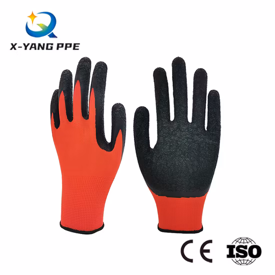 Factoryshop 13G Polyester Latex Crinkle/Wrinkle Coated Réutilisable Working Labour Work Safety Gants de Protection en Caoutchouc pour Jardinage Ménage Entrepôt
